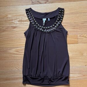 Heart Soul Brown Embellished Sleeveless Tank Top